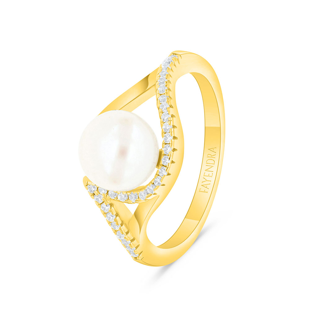 Sterling Silver 925 Ring Golden Plated Embedded With White Shell Pearl And White Zircon