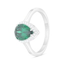 Sterling Silver 925 Ring Rhodium Plated Embedded With Emerald Zircon And White Zircon