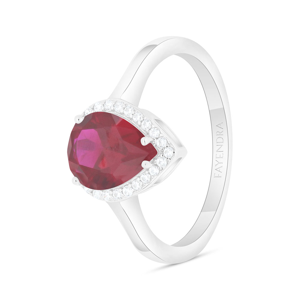 Sterling Silver 925 Ring Rhodium Plated Embedded With Ruby Corundum And White Zircon