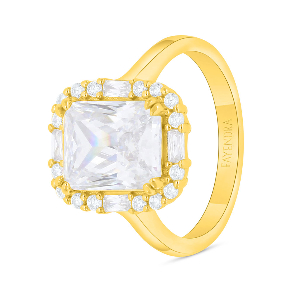 Sterling Silver 925 Ring Golden Plated Embedded With White Zircon