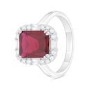 Sterling Silver 925 Ring Rhodium Plated Embedded With Ruby Corundum And White Zircon