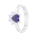 Sterling Silver 925 Ring Rhodium Plated Embedded With Sapphire Corundum And White Zircon