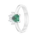 Sterling Silver 925 Ring Rhodium Plated Embedded With Emerald Zircon And White Zircon