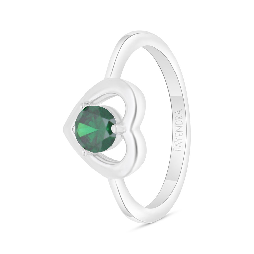 Sterling Silver 925 Ring Rhodium Plated Embedded With Emerald Zircon