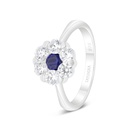 Sterling Silver 925 Ring Rhodium Plated Embedded With Sapphire Corundum And White Zircon