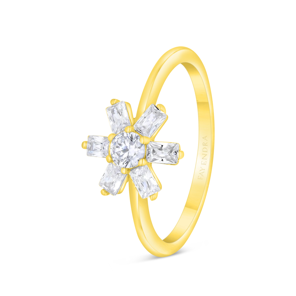 Sterling Silver 925 Ring Gold Plated Embedded With White Zircon