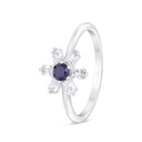 Sterling Silver 925 Ring Rhodium Plated Embedded With Sapphire Corundum And White Zircon