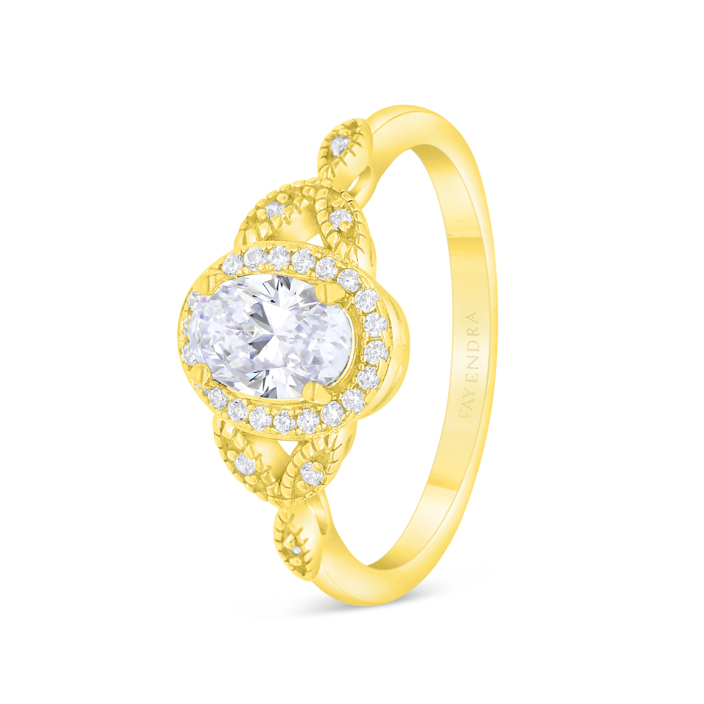 Sterling Silver 925 Ring Gold Plated Embedded With White Zircon