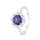 Sterling Silver 925 Ring Rhodium Plated Embedded With Sapphire Corundum And White Zircon