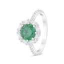 Sterling Silver 925 Ring Rhodium Plated Embedded With Emerald Zircon And White Zircon