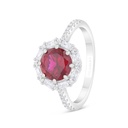 Sterling Silver 925 Ring Rhodium Plated Embedded With Ruby Corundum And White Zircon