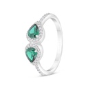 Sterling Silver 925 Ring Rhodium Plated Embedded With Emerald Zircon And White Zircon