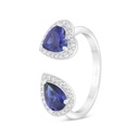 Sterling Silver 925 Ring Rhodium Plated Embedded With Sapphire Corundum And White Zircon