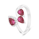 Sterling Silver 925 Ring Rhodium Plated Embedded With Ruby Corundum And White Zircon