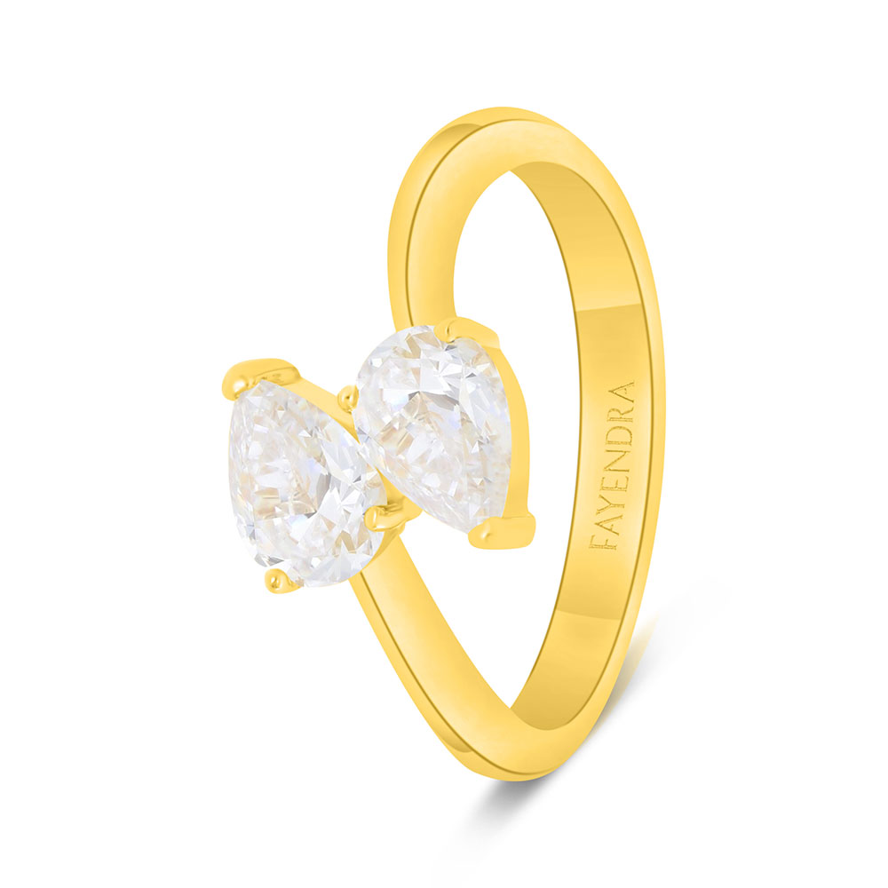 Sterling Silver 925 Ring Gold Plated Embedded With White Zircon