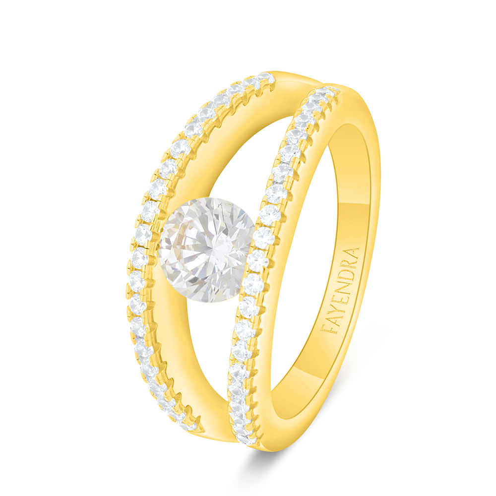 Sterling Silver 925 Ring Gold Plated Embedded With White Zircon