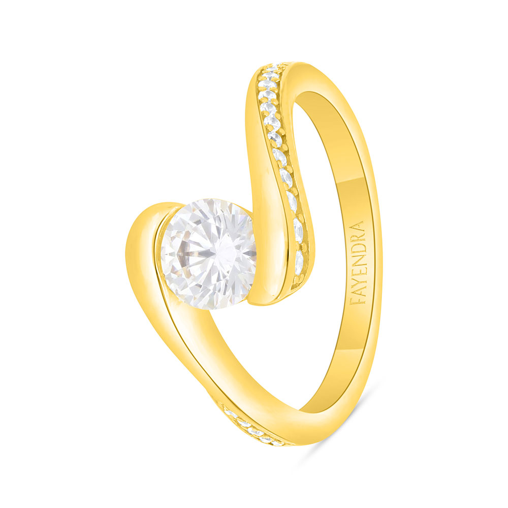 Sterling Silver 925 Ring Gold Plated Embedded With White Zircon