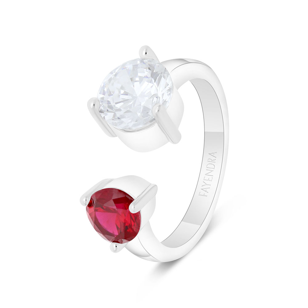 Sterling Silver 925 Ring Rhodium Plated Embedded With Ruby Corundum And White Zircon