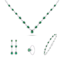 Sterling Silver 925 SET Rhodium Plated Embedded With Emerald Zircon And White Zircon