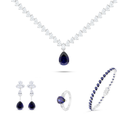 Sterling Silver 925 SET Rhodium Plated Embedded With Sapphire CorundumAnd White Zircon