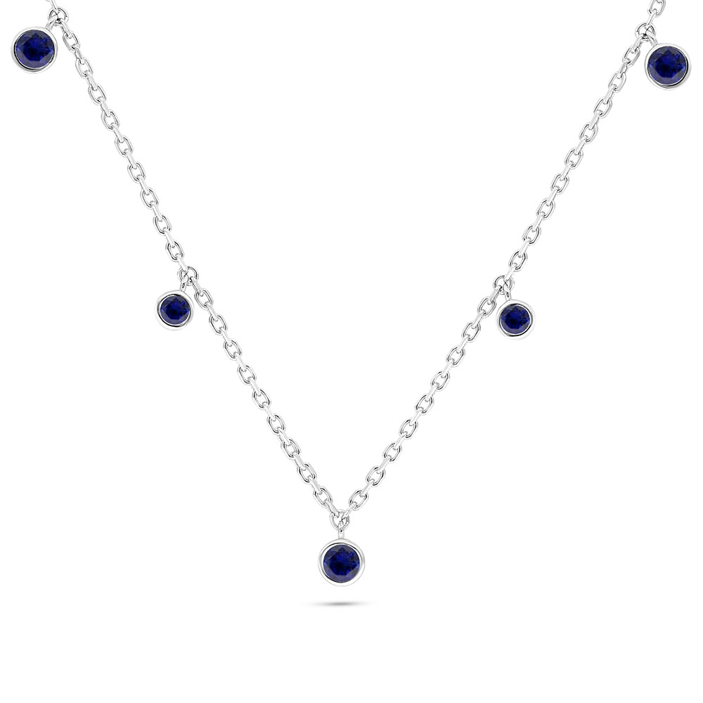 Sterling Silver 925 Necklace Rhodium Plated Embedded With Sapphire Corundum 