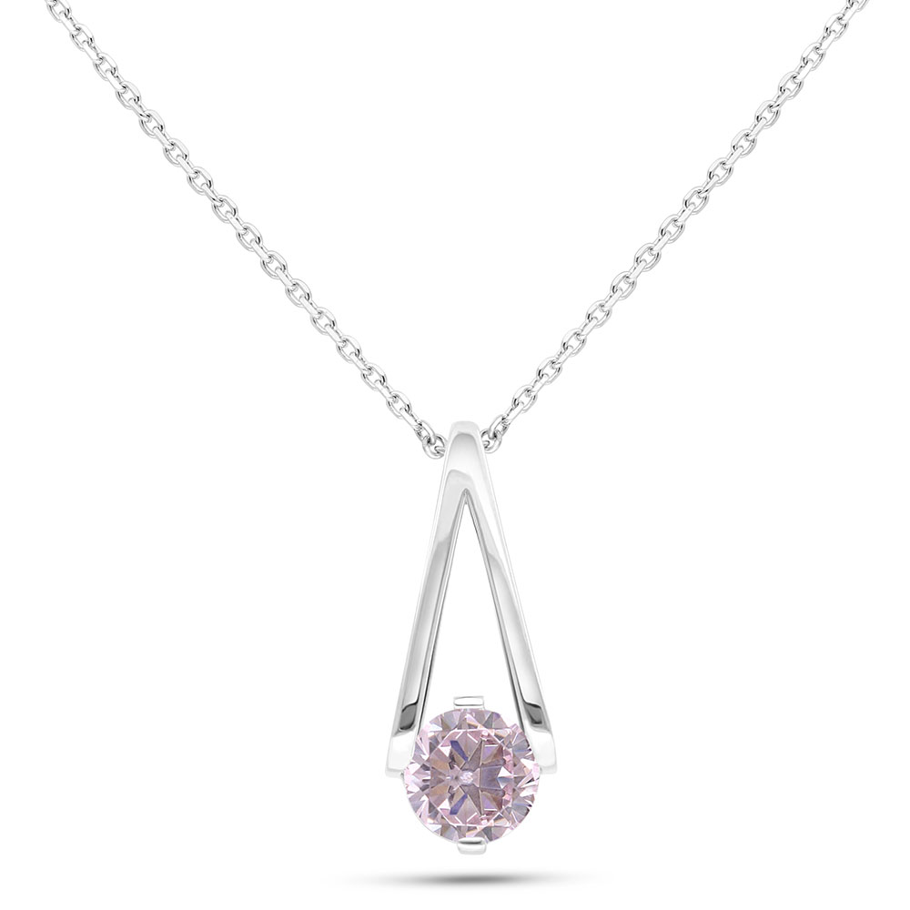 Sterling Silver 925 Necklace Rhodium Plated Embedded With pink Zircon 