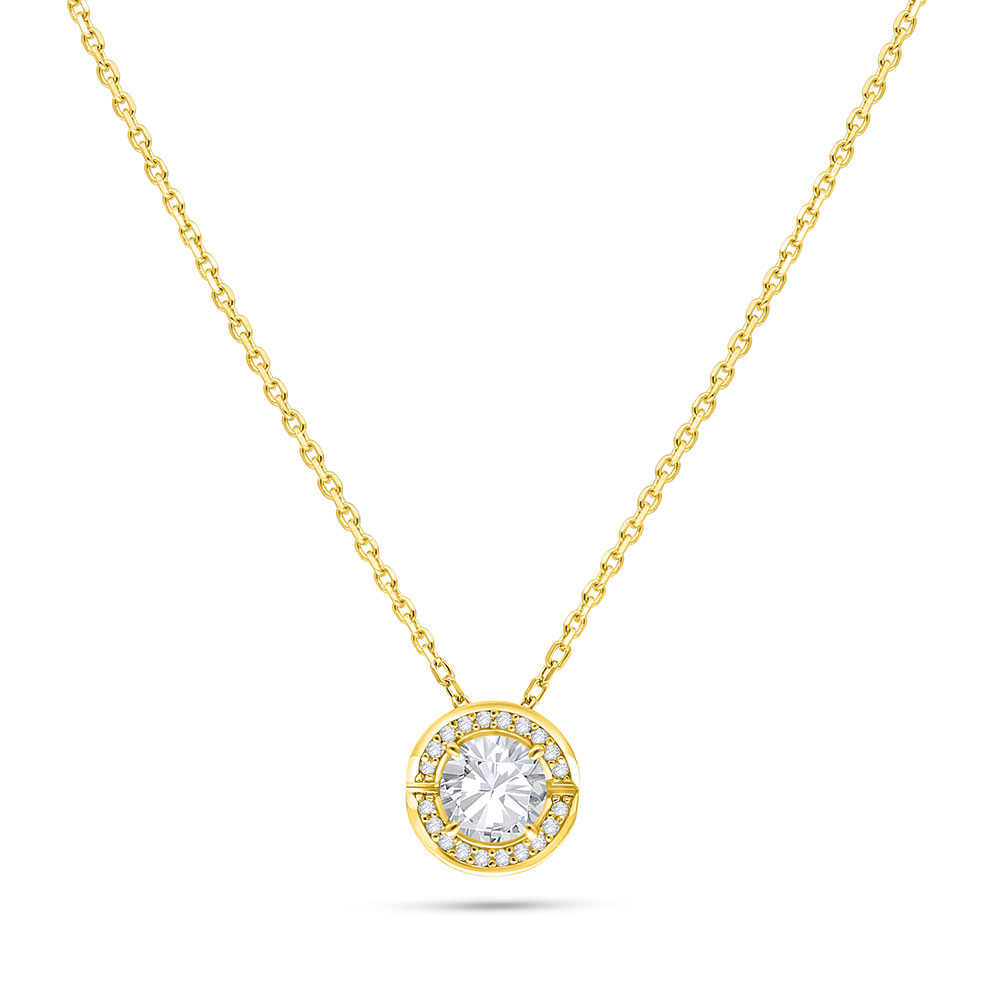 Sterling Silver 925 Necklace Golden Plated Embedded With White Zircon