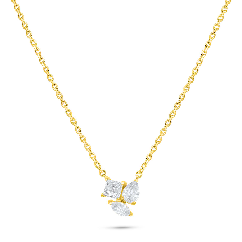 Sterling Silver 925 Necklace Golden Plated Embedded With White Zircon