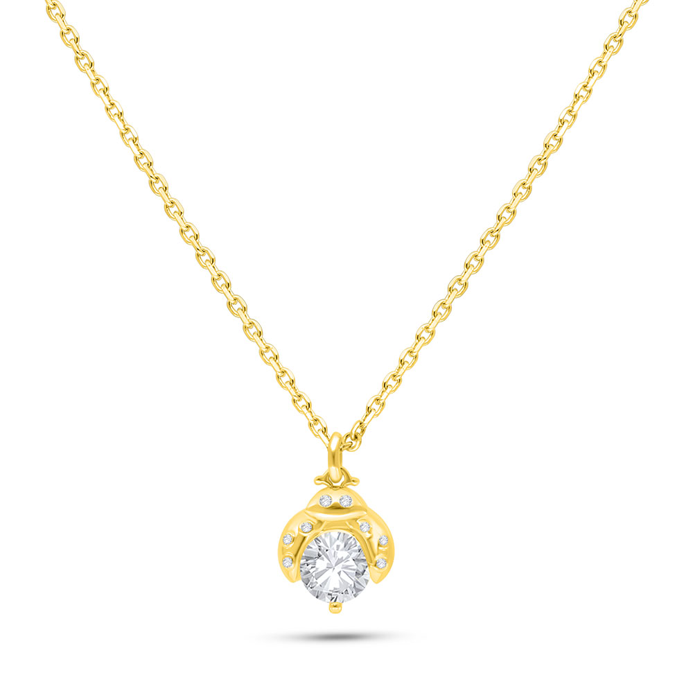 Sterling Silver 925 Necklace Golden Plated Embedded With White Zircon