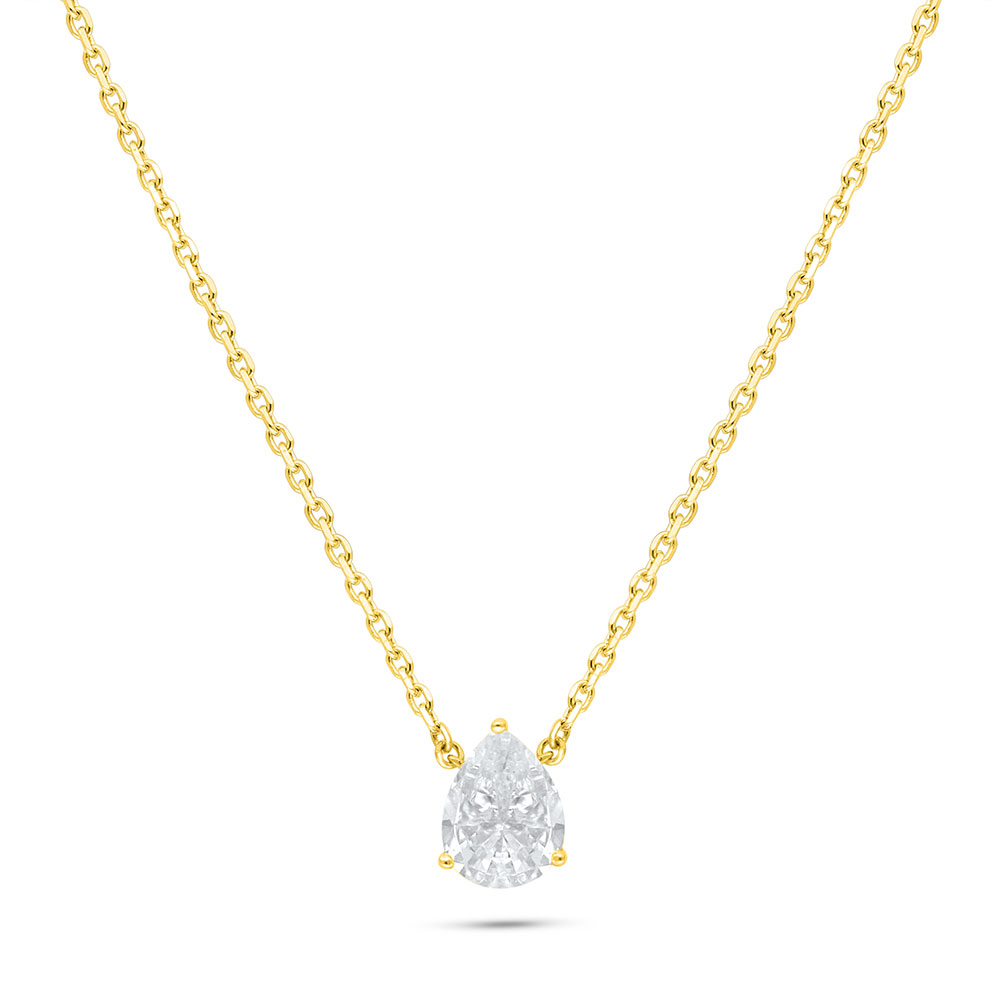 Sterling Silver 925 Necklace Golden Plated Embedded With White Zircon