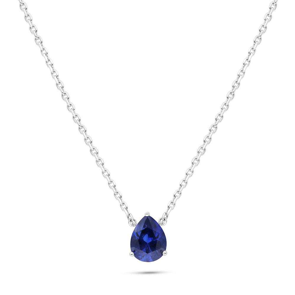 Sterling Silver 925 Necklace Rhodium Plated Embedded With Sapphire Corundum 