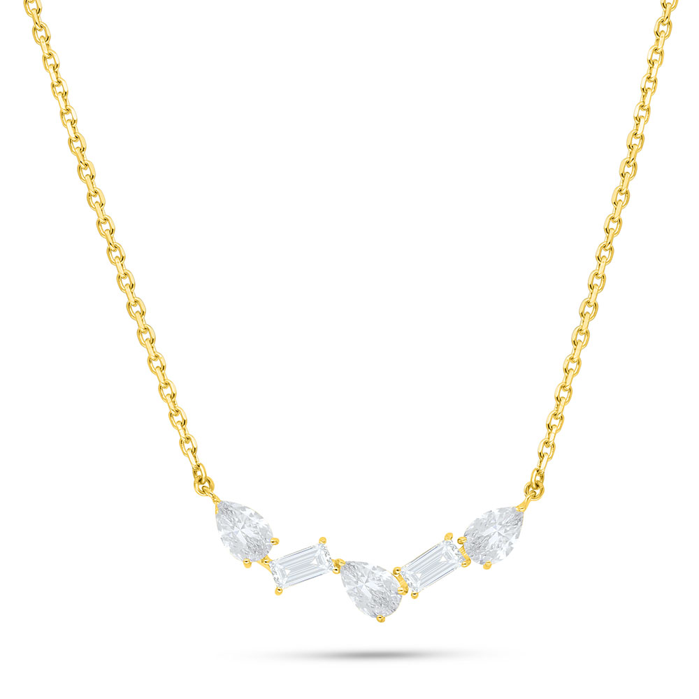 Sterling Silver 925 Necklace Golden Plated Embedded With White Zircon