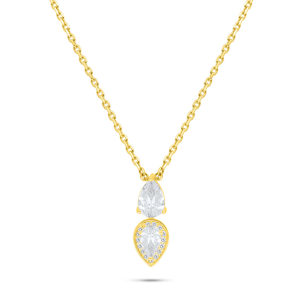 Sterling Silver 925 Necklace Golden Plated Embedded With White Zircon