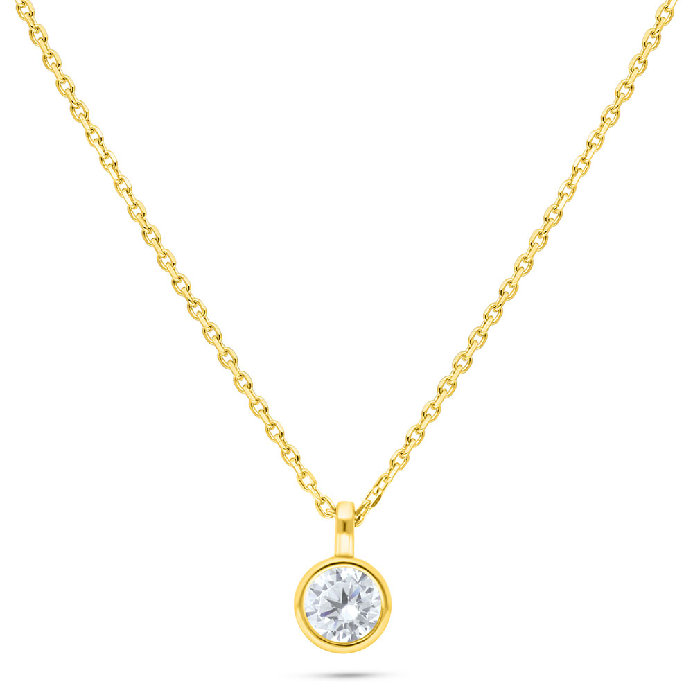 Sterling Silver 925 Necklace Golden Plated Embedded With White Zircon