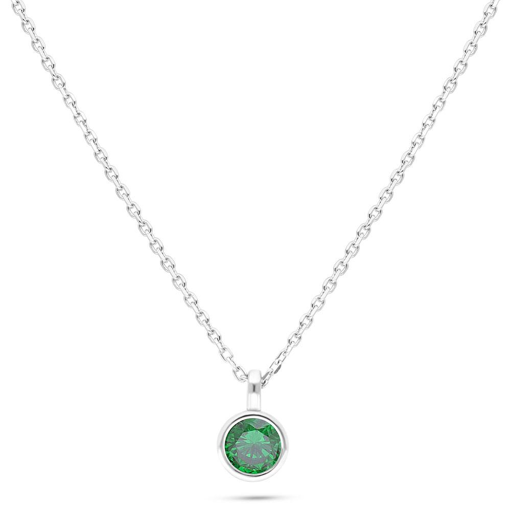 Sterling Silver 925 Necklace Rhodium Plated Embedded With Emerald Zircon 