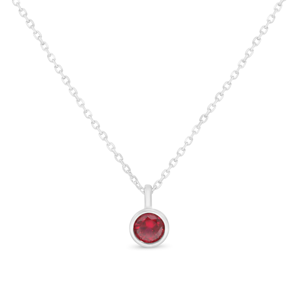 Sterling Silver 925 Necklace Rhodium Plated Embedded With Ruby Corundum 