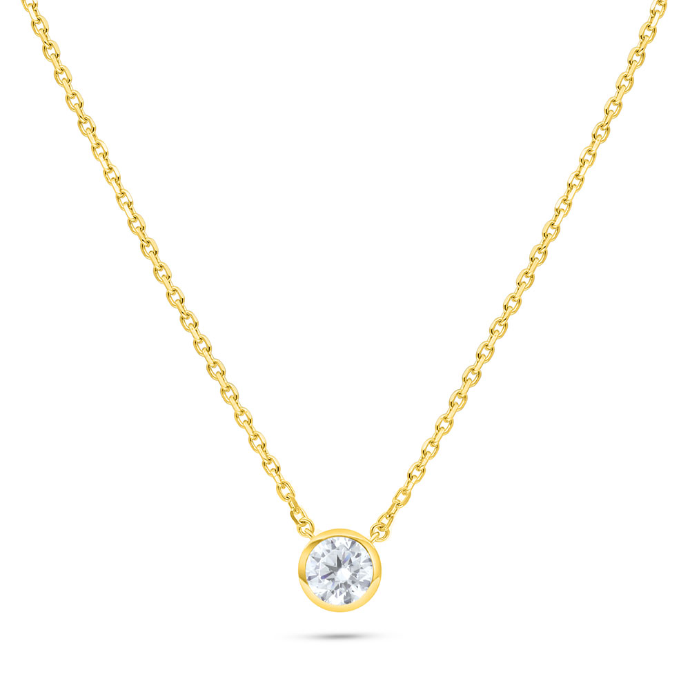 Sterling Silver 925 Necklace Golden Plated Embedded With White Zircon