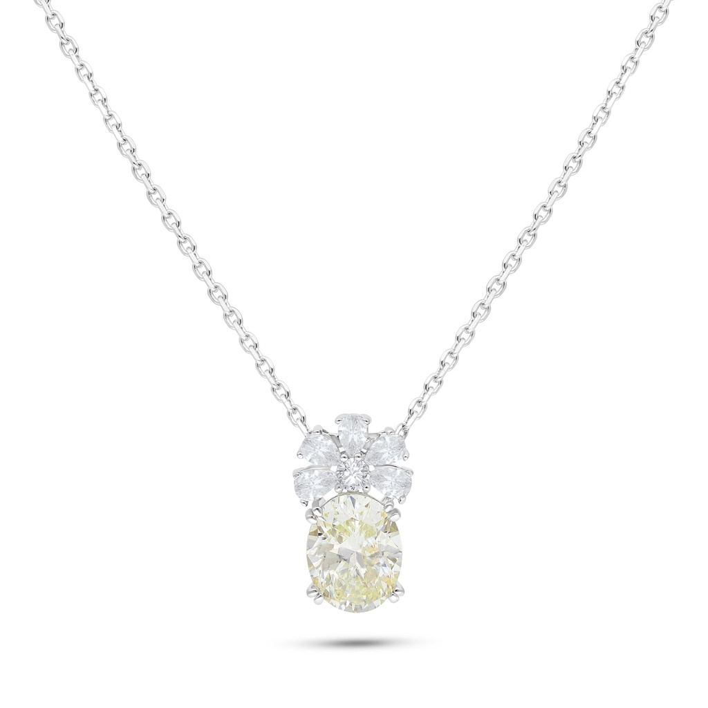 Sterling Silver 925 Necklace Rhodium Plated Embedded With Yellow Diamond And White Zircon