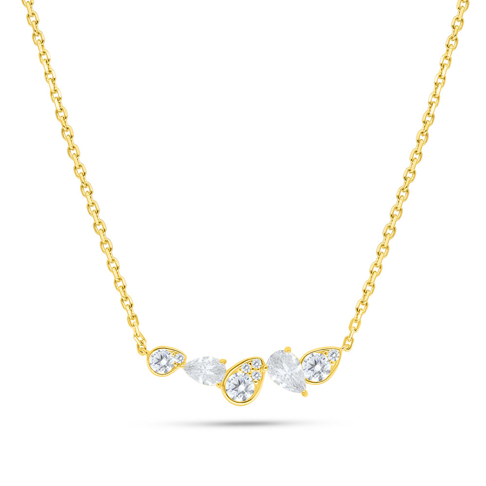 Sterling Silver 925 Necklace Golden Plated Embedded With White Zircon