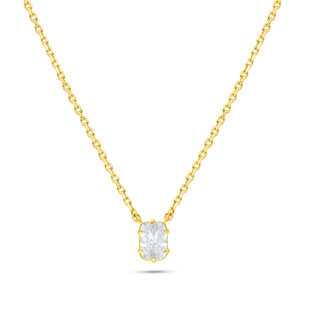 Sterling Silver 925 Necklace Golden Plated Embedded With White Zircon