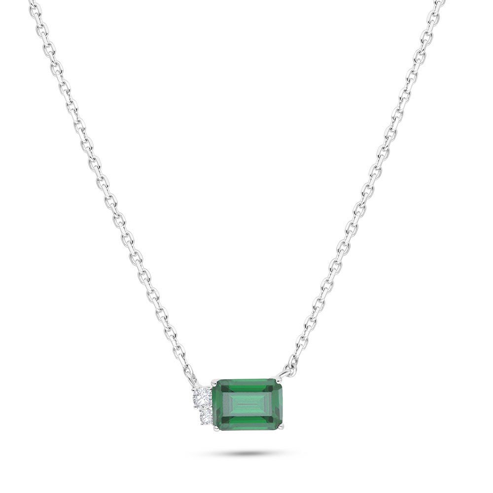 Sterling Silver 925 Necklace Rhodium Plated Embedded With Emerald Zircon And White Zircon