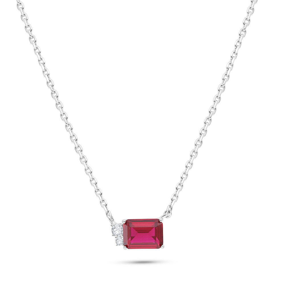 Sterling Silver 925 Necklace Rhodium Plated Embedded With Ruby Corundum And White Zircon