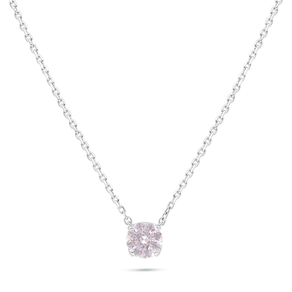 Sterling Silver 925 Necklace Rhodium Plated Embedded With pink Zircon 