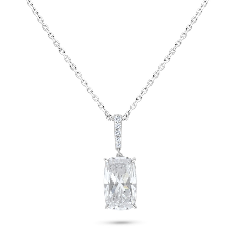 Sterling Silver 925 Necklace Rhodium Plated Embedded With White Zircon