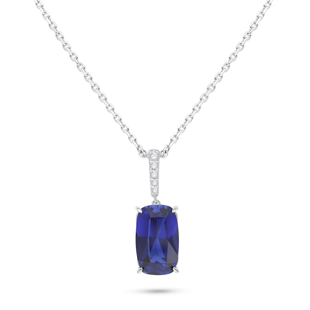 Sterling Silver 925 Necklace Rhodium Plated Embedded With Sapphire Corundum And White Zircon