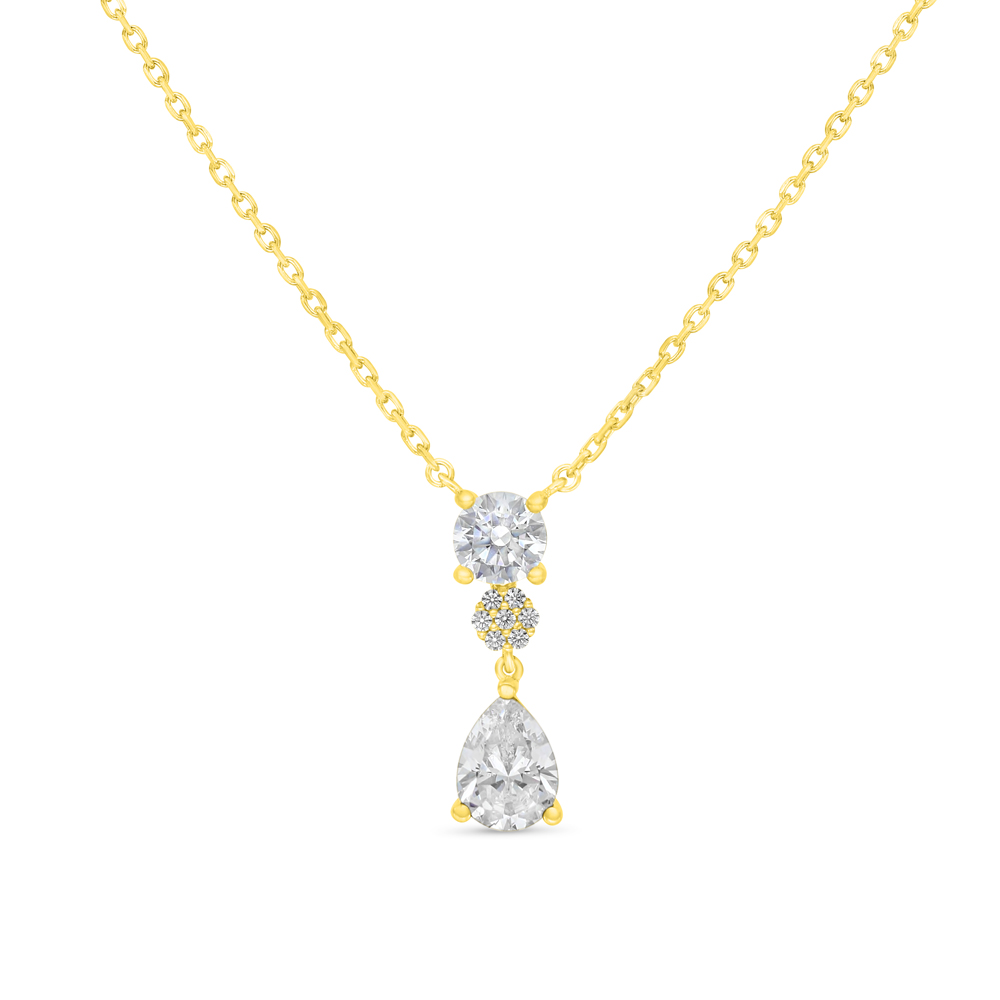 Sterling Silver 925 Necklace Golden Plated Embedded With White Zircon