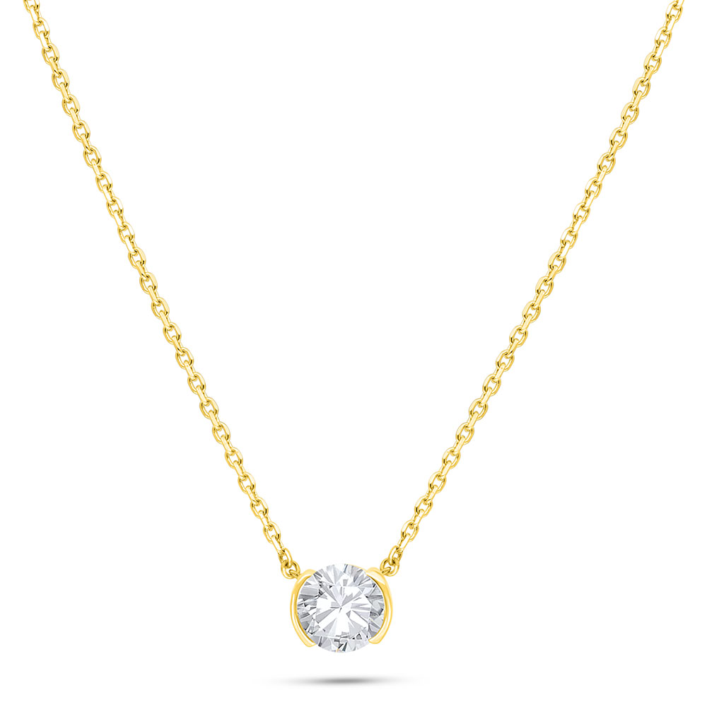 Sterling Silver 925 Necklace Golden Plated Embedded With White Zircon