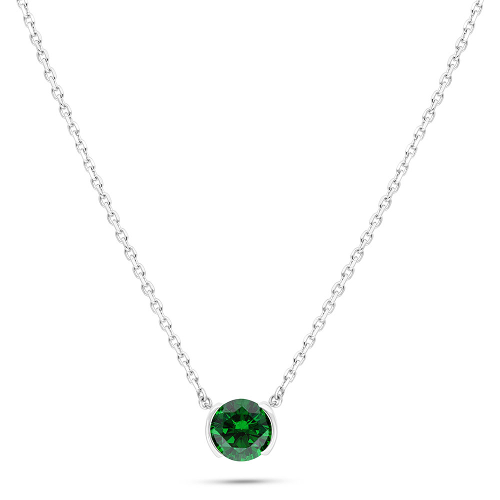 Sterling Silver 925 Necklace Rhodium Plated Embedded With Emerald Zircon