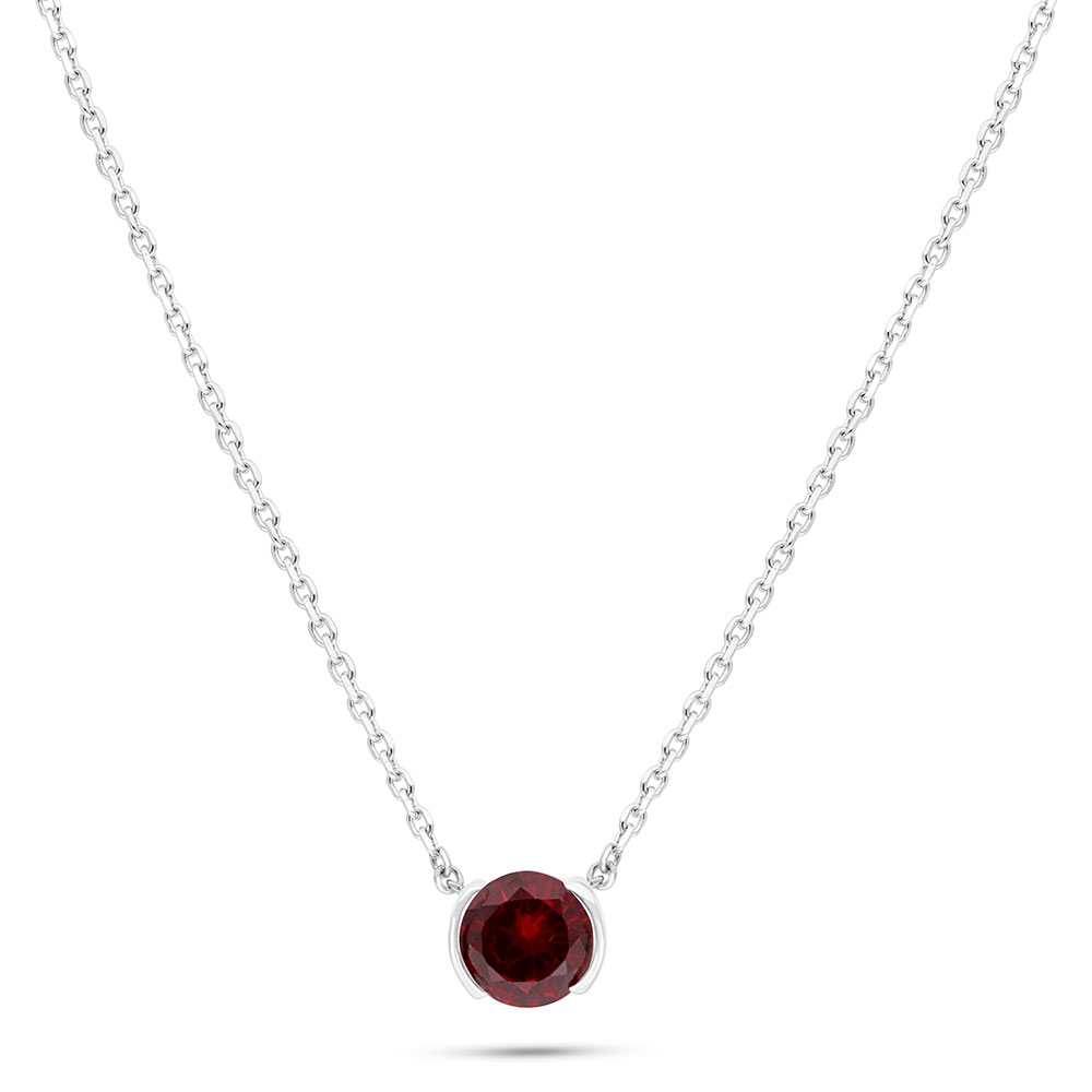 Sterling Silver 925 Necklace Rhodium Plated Embedded With Ruby Corundum 