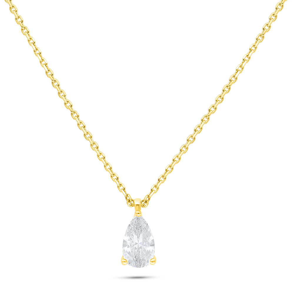 Sterling Silver 925 Necklace Golden Plated Embedded With White Zircon